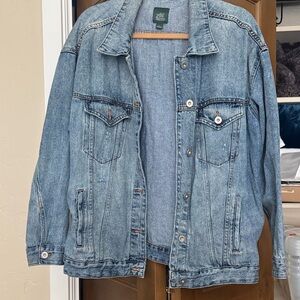 wild fable Light Wash Denim Jacket with Tan Trim